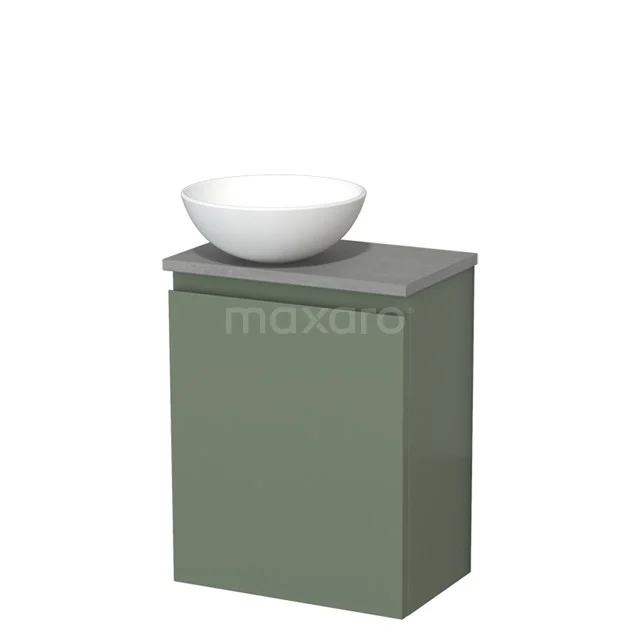 Countertop wash basin | 41 cm Sage green Handleless front Matte white Ceramic basin Light grey concrete worktop TMK10-12816