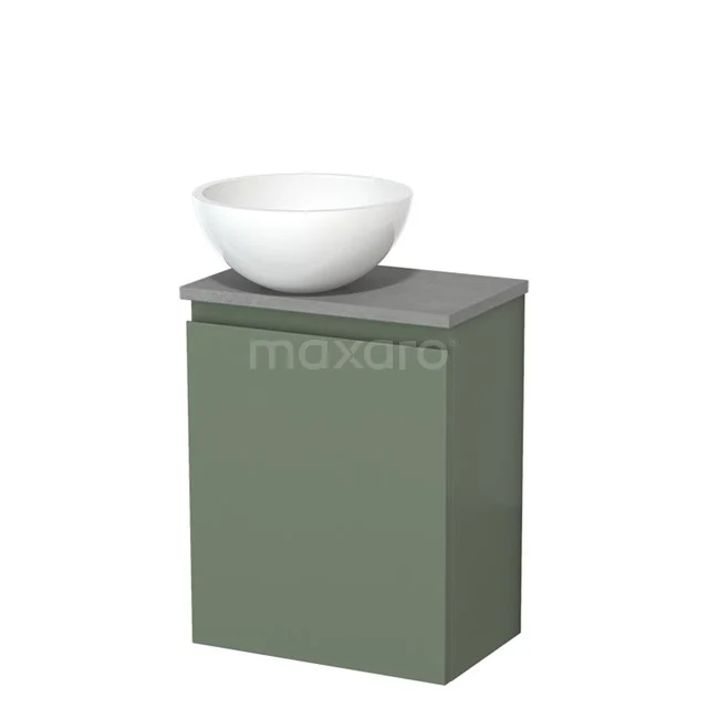 Toilet unit with countertop wash basin | 41 cm Sage green Handleless front High-gloss white Mineral marble basin Light grey concrete worktop TMK10-12817