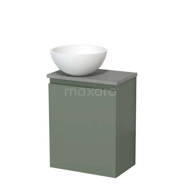 Toilet unit with countertop wash basin | 41 cm Sage green Handleless front Matte white Solid surface wash basin Light grey concrete worktop TMK10-12818
