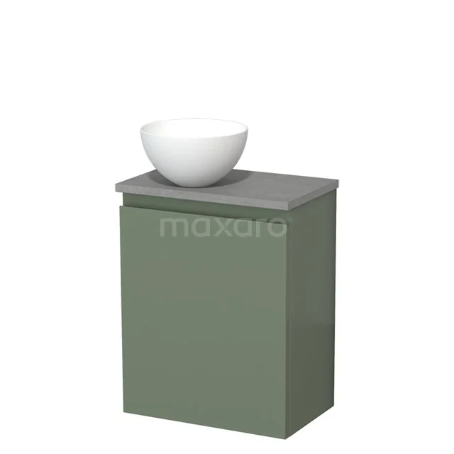 Toilet unit with countertop wash basin | 41 cm Sage green Handleless front Matte white Solidtop wash basin Light grey concrete worktop TMK10-12819