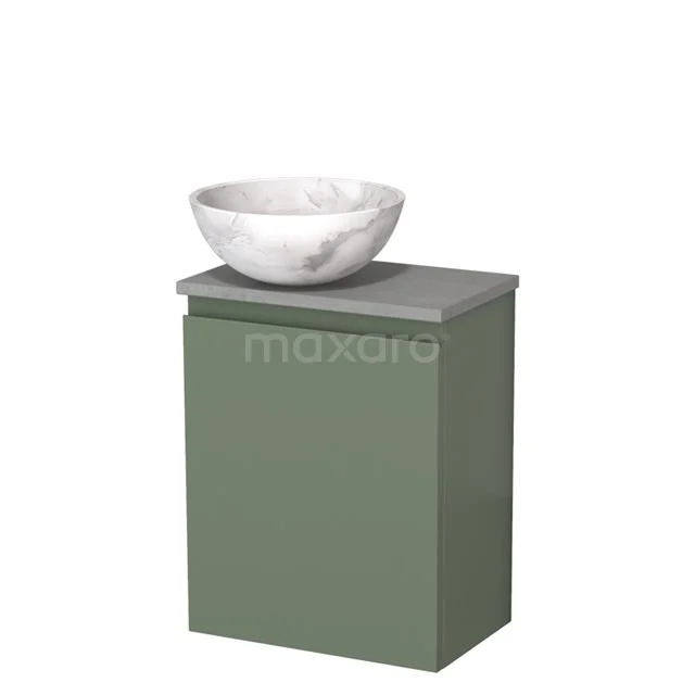 Toilet unit with countertop wash basin | 41 cm Sage green Handleless front White marble Natural stone countertop wash basin Light grey concrete worktop TMK10-12820