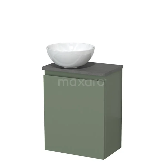 Toilet unit with countertop wash basin | 41 cm Sage green Handleless front High-gloss white Ceramic wash basin Dark grey concrete worktop TMK10-12826