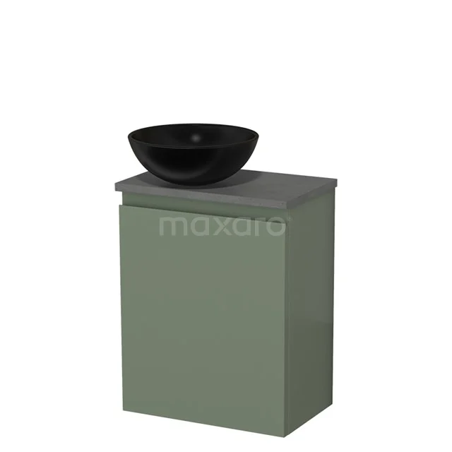 Toilet unit with countertop wash basin | 41 cm Sage green Handleless front Matte black Ceramic wash basin Dark grey concrete worktop TMK10-12828