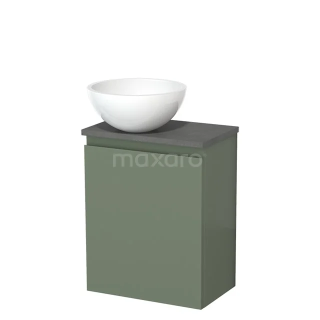 Toilet unit with countertop wash basin | 41 cm Sage green Handleless front High-gloss white Mineral marble basin Dark grey concrete worktop Fronts TMK10-12830