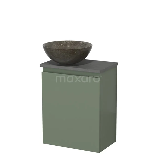 Toilet unit with countertop wash basin | 41 cm Sage green Handleless front Blue stone Natural stone Countertop wash basin Dark grey concrete worktop TMK10-12836