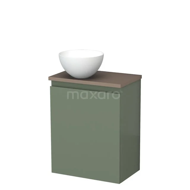 Toiletmeubel met waskom | 41 cm Saliegroen Greeploos front Mat wit Solid surface waskom Taupe blad TMK10-12845