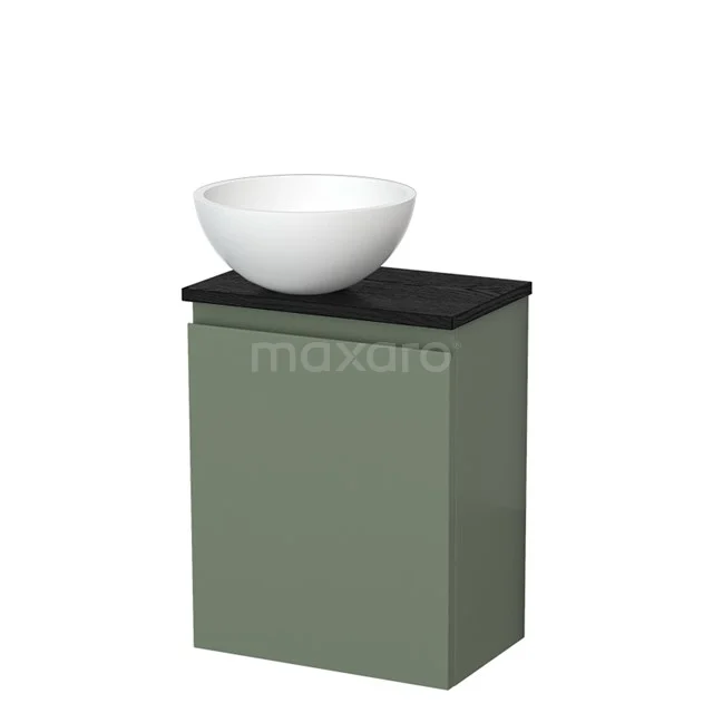 Toiletmeubel met waskom | 41 cm Saliegroen Greeploos front Mat wit Solid surface waskom Zwart eiken blad TMK10-12948