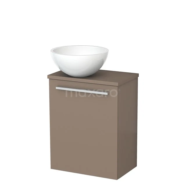 Bruine badkamerkast met witte waskom, modern design, perfect voor stijlvol opbergen in de badkamer.