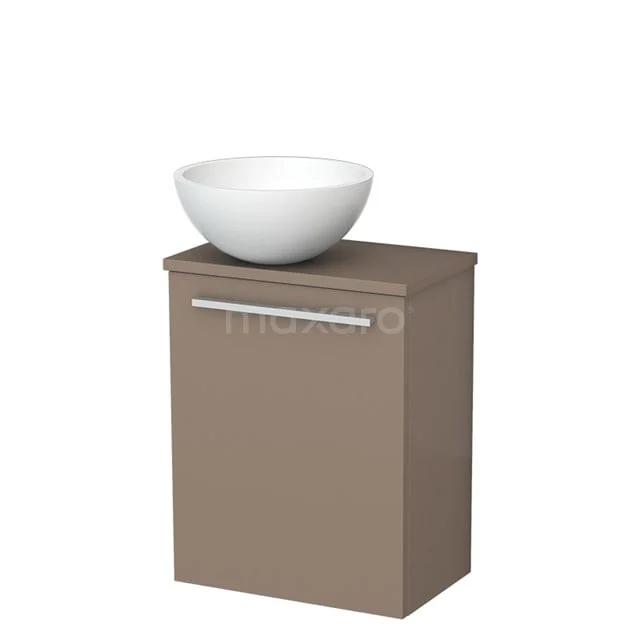 Toiletmeubel met waskom | 41 cm Taupe Vlak front Mat wit Solid surface waskom Taupe blad TMK10-11739