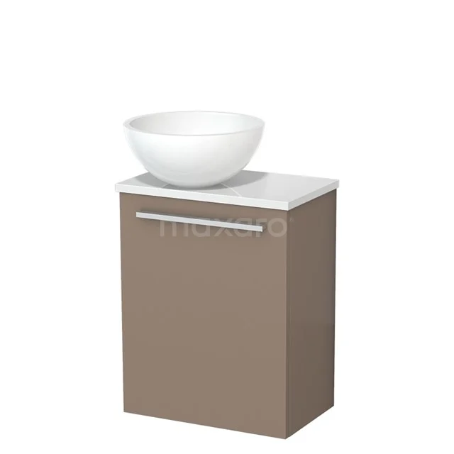 Toiletmeubel met waskom | 41 cm Taupe Vlak front Hoogglans wit Mineraalmarmer waskom Hoogglans wit blad TMK10-11777