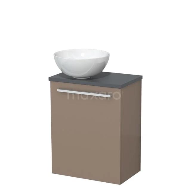 Toiletmeubel met waskom | 41 cm Taupe Vlak front Hoogglans wit Keramiek waskom Donkergrijs blad TMK10-11799