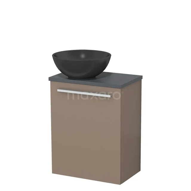 Toiletmeubel met waskom | 41 cm Taupe Vlak front Mat zwart Quartz waskom Donkergrijs blad TMK10-11811