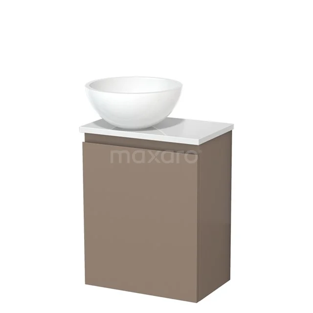 Toiletmeubel met waskom | 41 cm Taupe Greeploos front Hoogglans wit Mineraalmarmer waskom Hoogglans wit blad TMK10-11998