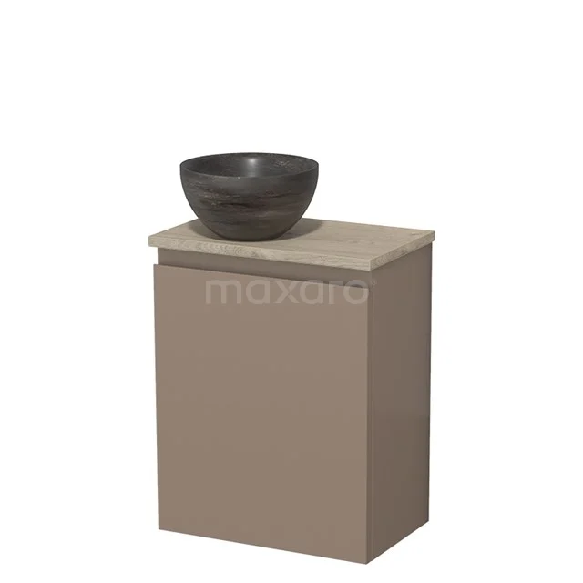 Toiletmeubel met waskom | 41 cm Taupe Greeploos front Blue stone Natuursteen waskom Lichtgrijs eiken blad TMK10-12096