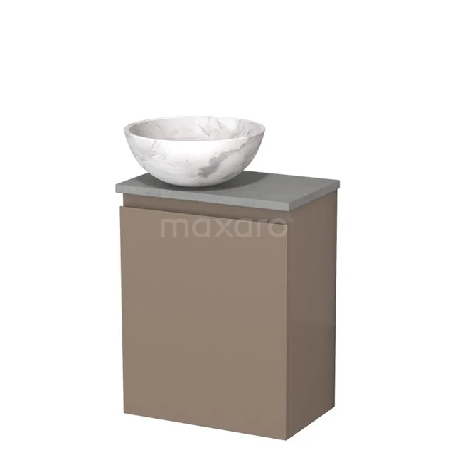 Toiletmeubel met waskom | 41 cm Taupe Greeploos front Wit marmer Natuursteen waskom Lichtgrijs beton blad TMK10-12157