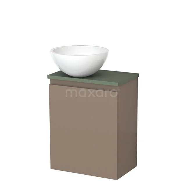 Toiletmeubel met waskom | 41 cm Taupe Greeploos front Hoogglans wit Mineraalmarmer waskom Saliegroen blad TMK10-12271