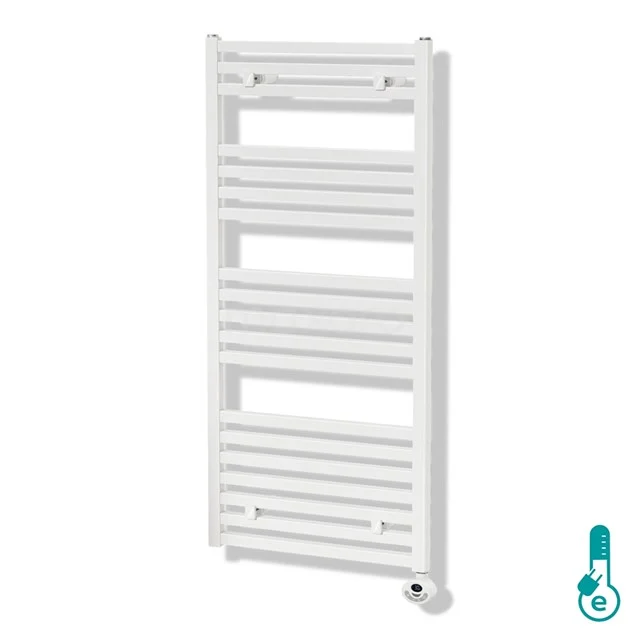 Zeus Radiator Electric | 50x122 cm High-gloss white 890 W att Aluminium DR57_0512GWN-E White towel radiator with horizontal tubes, ideal for bathroom heating; timeless design made of durable metal.