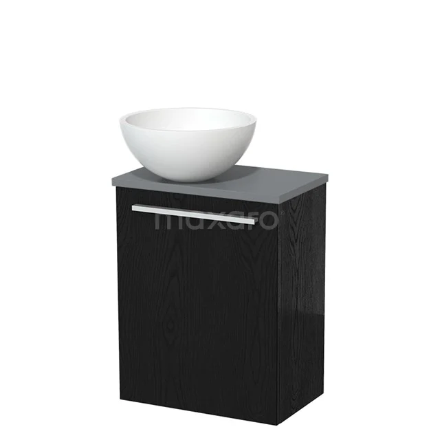 Zwart badkamermeubel met keramische wastafel, compact design, gladde afwerking, ideaal voor moderne badkamers.