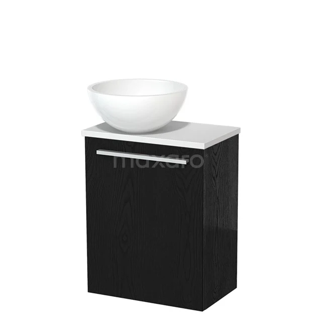 Zwart badkamerkastje met witte wastafelkom, strak design, perfect voor moderne badkamers, gemaakt van hoogwaardig materiaal.
