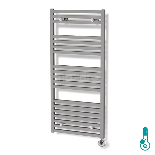 Zeus Radiator Electric | 50x122 cm Light grey 890 W att Aluminium DR57_0512RLN-E Silver towel radiator, vertical metal tubes, modern design; ideal for efficient heating in the bathroom.