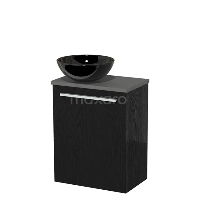 Zwart badkamermeubel met matzwarte waskom, strak design en chromen handgreep, ideaal voor moderne badkamers.