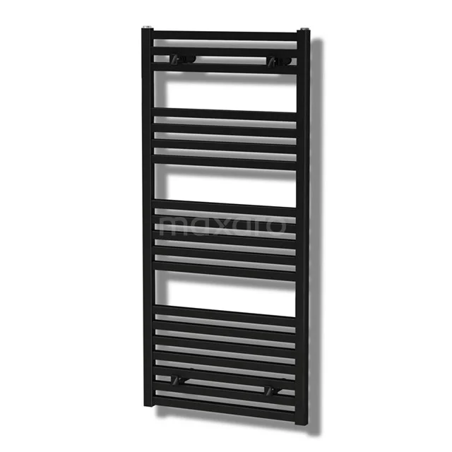 Aluminium Handtuchheizkörper Zeus Matt Schwarz 890 Watt 50x120cm Vertikal DR57_0512SBN Schwarzer Handtuchheizkörper aus Metall, modernes Design, vertikal montiert, ideal als Heizung im Badezimmer.
