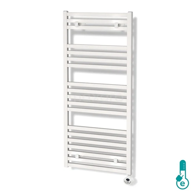 Zeus Radiator Electric | 50x122 cm Matte white 890 W att Aluminium DR57_0512SWN-E White towel radiator with straight tubes, ideal for a modern bathroom, made of durable steel.