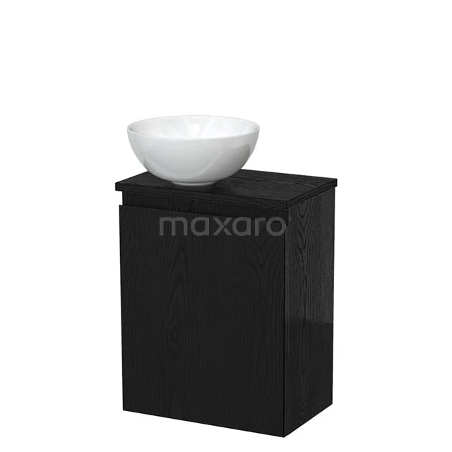 Toilet unit with wash basin | 41 cm Black oak Handleless front High-gloss white Ceramic countertop wash basin Black oak worktop TMK10-13385