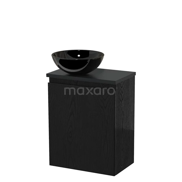 Zwarte badkamermeubelset met wastafelkom, strak design, ideale compacte oplossing voor moderne badkamers.
