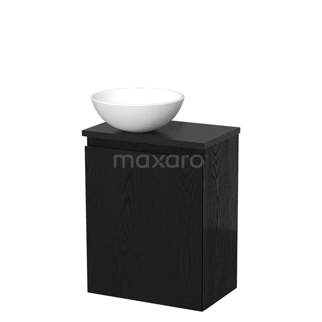 Toiletmeubel met waskom | 41 cm Zwart eiken Greeploos front Mat wit Keramiek waskom Mat zwart blad TMK10-13518