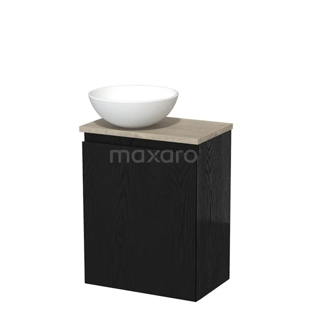 Toilet unit with countertop wash basin | 41 cm Black oak Handleless front Matte white Ceramic basin Light grey oak worktop TMK10-13635