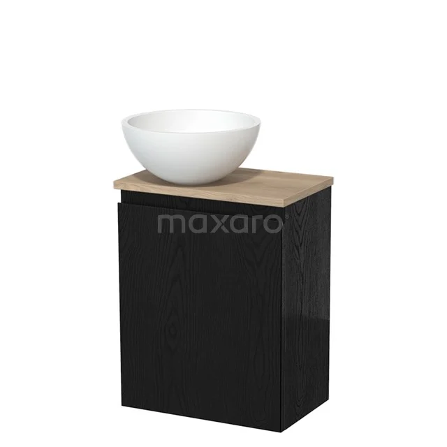 Countertop wash basin | 41 cm Black oak Handleless front Matte white Solid surface basin Light brown oak worktop TMK10-13650