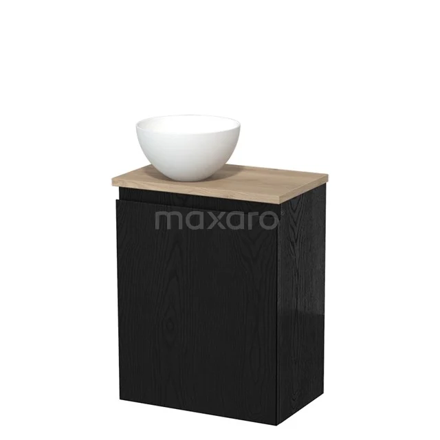 Countertop wash basin | 41 cm Black oak Handleless front Matte white Solid surface basin Light brown oak worktop TMK10-13651
