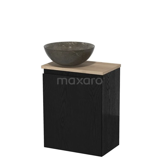 Toilet unit with wash basin | 41 cm Black oak Handleless front Blue stone Natural stone countertop wash basin Light brown oak worktop TMK10-13655