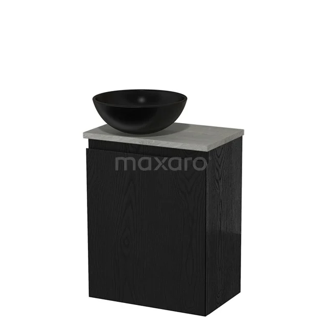 Zwart badkamermeubel met antraciet wastafel, modern ontwerp, compact formaat, ideaal voor stijlvolle badkamerinrichting.