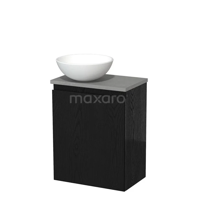 Zwart badkamermeubel met matgrijs blad en witte ronde waskom, compact ontwerp ideaal voor moderne badkamers.