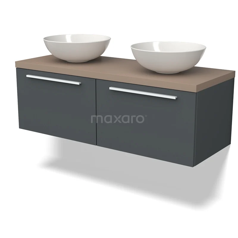 Modulo Plato Vanity units for countertop basin | 120 cm Dark grey Flat front Taupe worktop 2 Side-by-side drawers BMK12-01606