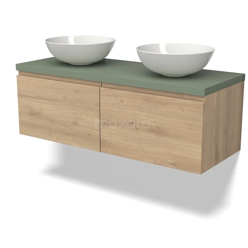 Modulo Plato Vanity units for countertop basin | 120 cm Light brown oak Handle-less front Sage green worktop 2 Side-by-side drawers BMK12-01680