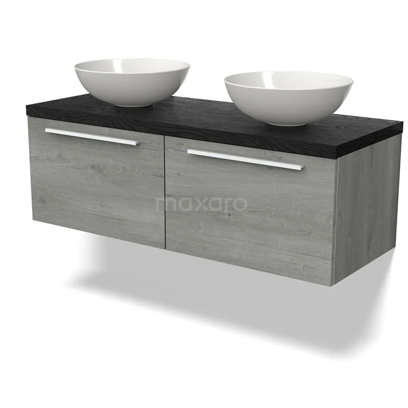 Modulo Plato Vanity units for countertop basin | 120 cm Grey oak Flat front Black oak worktop 2 Side-by-side drawers BMK12-01751