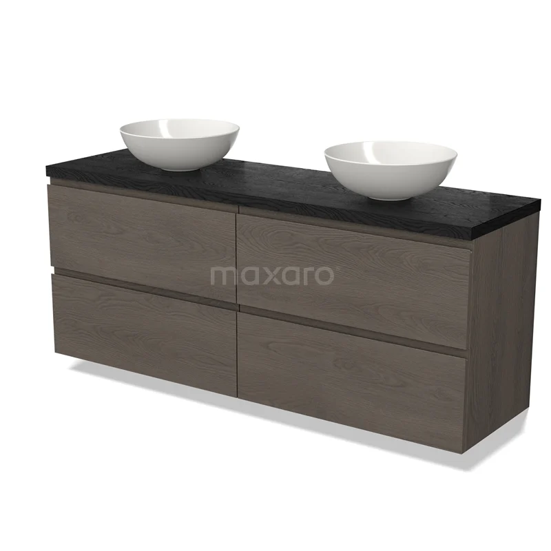 Modulo Plato Vanity units for countertop basin | 160 cm Dark brown oak Handle-less front Black oak worktop 4 drawers BMK18-01795