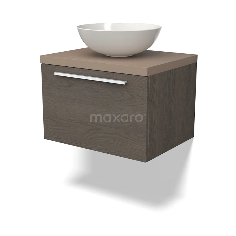 Modulo Plato Vanity units for countertop basin | 60 cm Dark brown oak Flat front Taupe worktop 1 drawer BMK11-02395