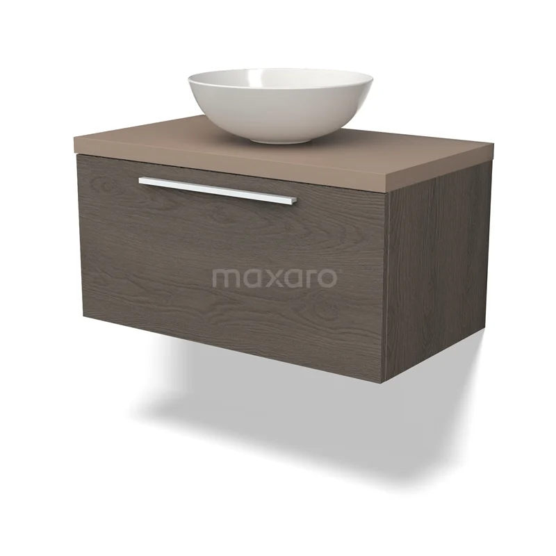 Modulo Plato Vanity units for countertop basin | 80 cm Dark brown oak Flat front Taupe worktop 1 drawer BMK11-02427