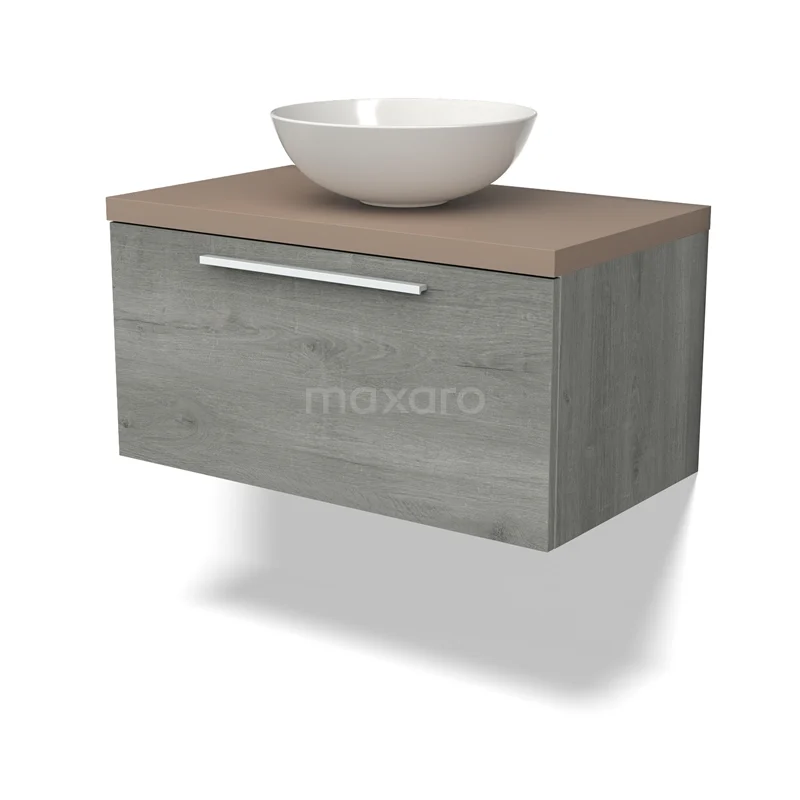 Modulo Plato Vanity units for countertop basin | 80 cm Grey oak Flat front Taupe worktop 1 drawer BMK11-02430