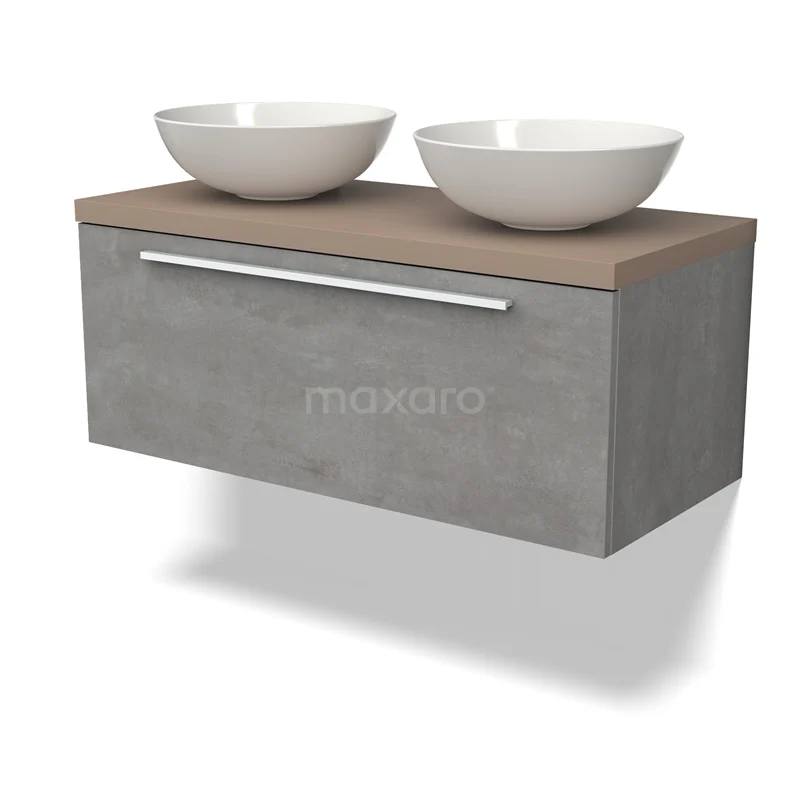 Modulo Plato Vanity units for countertop basin | 100 cm Light grey concrete Flat front Taupe worktop 1 drawer BMK11-02464