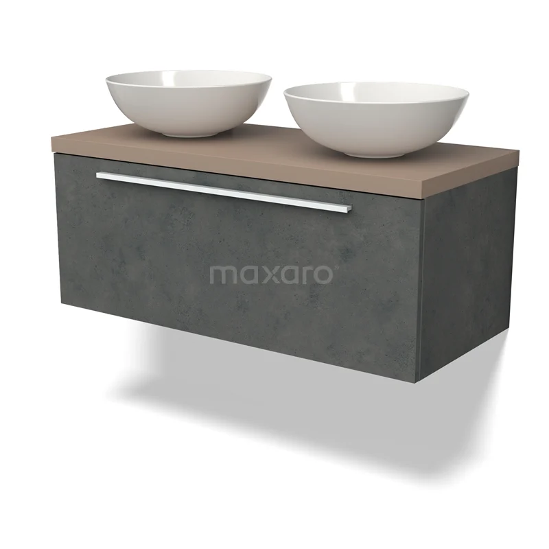 Modulo Plato Vanity units for countertop basin | 100 cm Dark grey concrete Flat front Taupe worktop 1 drawer BMK11-02465