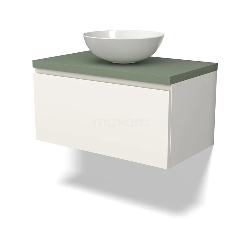 Modulo Plato Vanity units for countertop basin | 80 cm Matte white Handle-less front Sage green worktop 1 drawer BMK11-02540