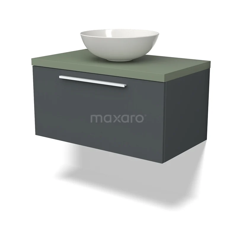 Modulo Plato Vanity units for countertop basin | 80 cm Dark grey Flat front Sage green worktop 1 drawer BMK11-02541