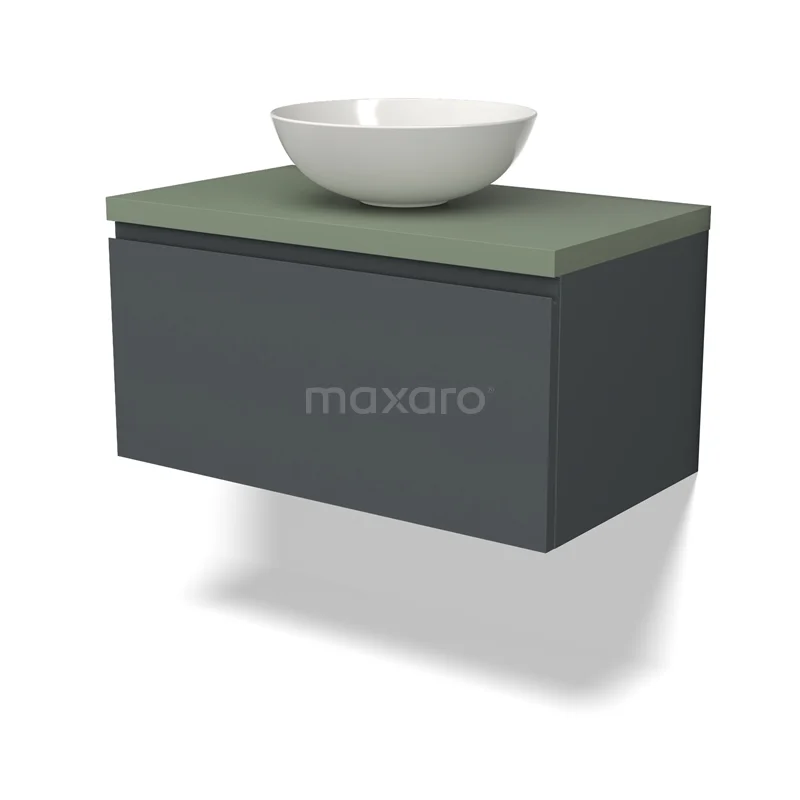 Modulo Plato Vanity units for countertop basin | 80 cm Dark grey Handle-less front Sage green worktop 1 drawer BMK11-02542