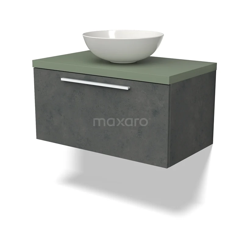 Modulo Plato Vanity units for countertop basin | 80 cm Dark grey concrete Flat front Sage green worktop 1 drawer BMK11-02561