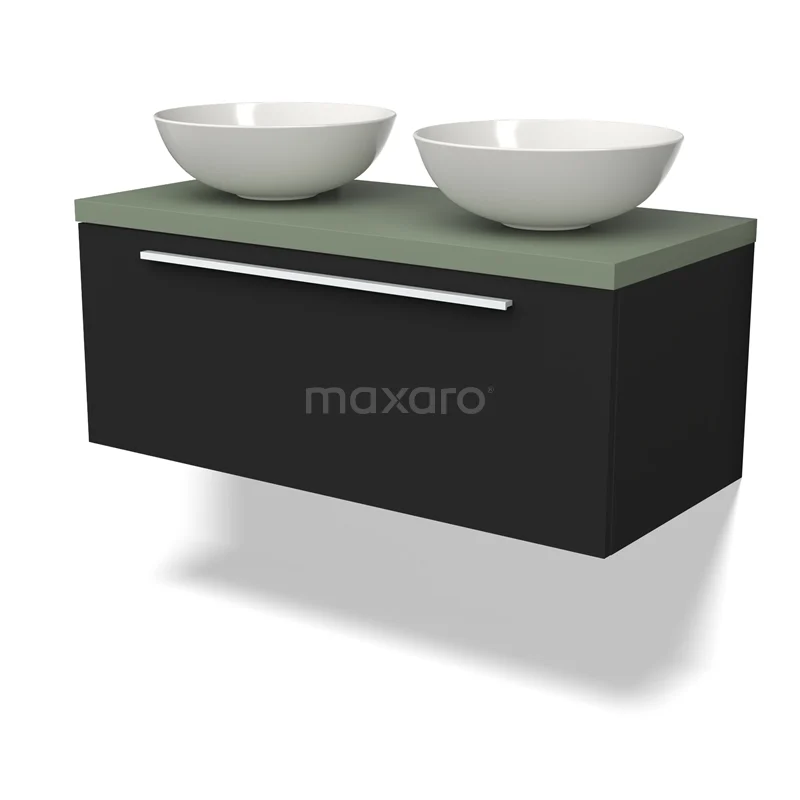 Modulo Plato Vanity units for countertop basin | 100 cm Matte black Flat front Sage green worktop 1 drawer BMK11-02562